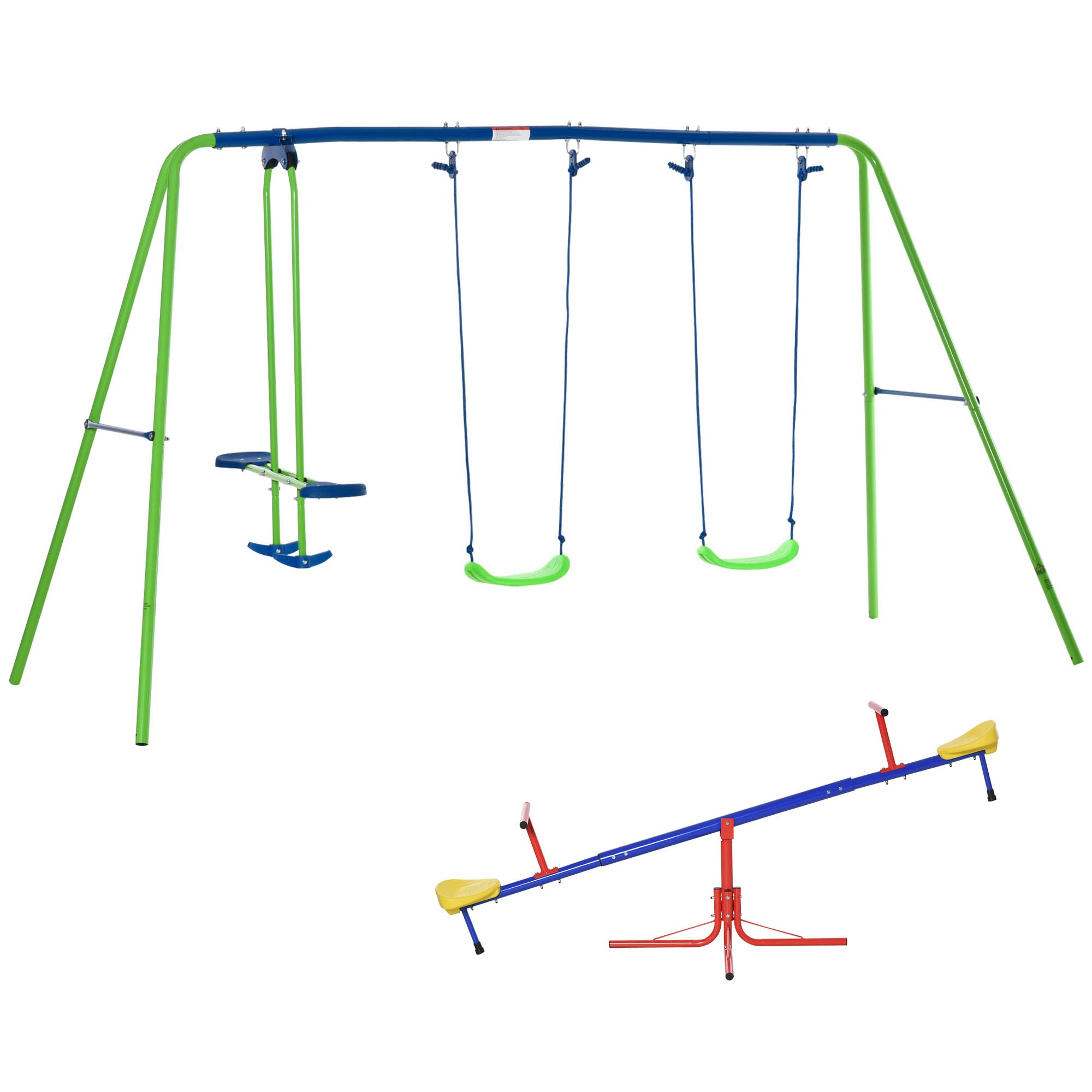 Outsunny Gioco per Bambini con Altalena a Bilico Girevole e Set Altalene da Giardino per 4 Bambini, Multicolore