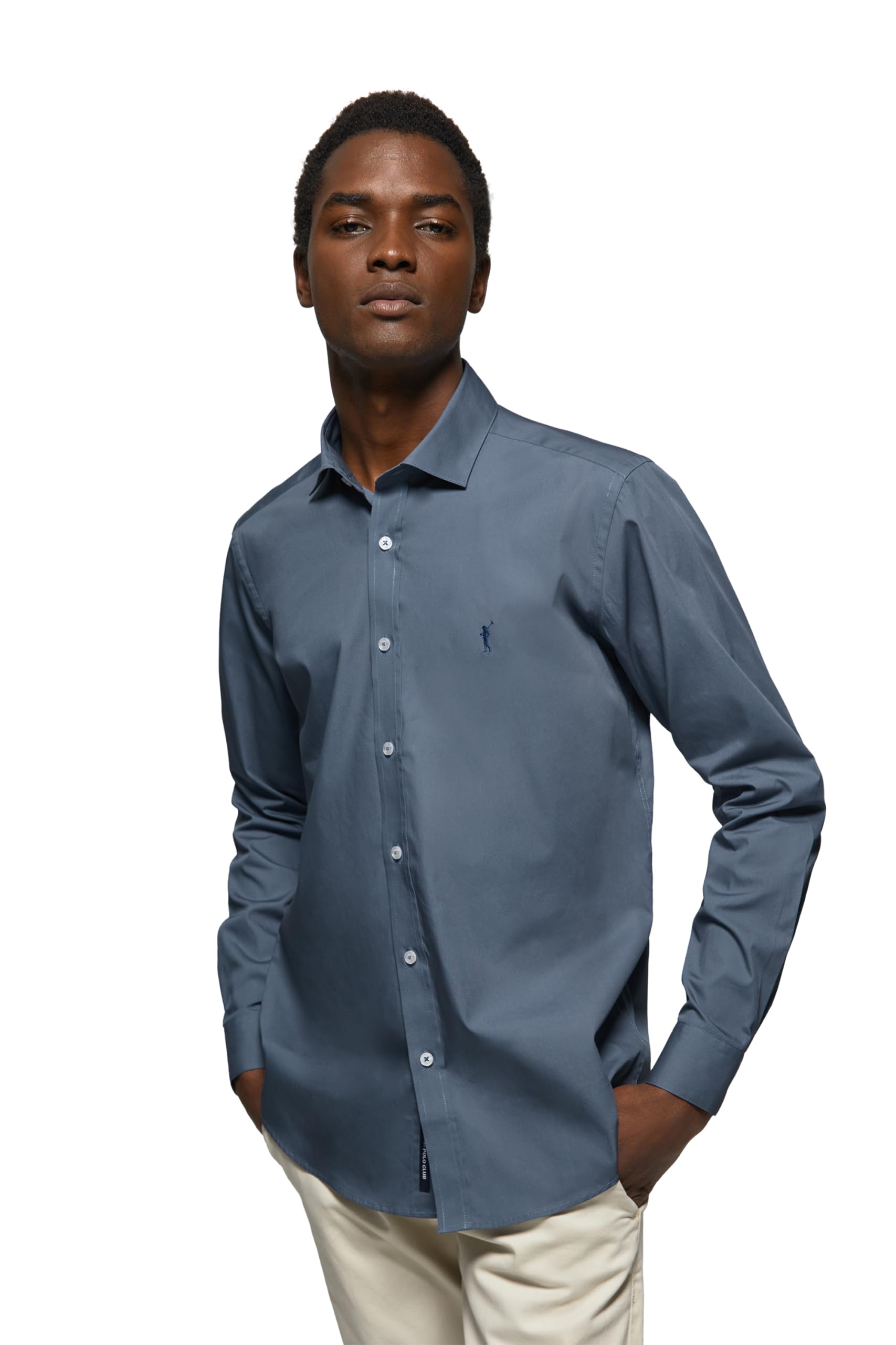 Polo Club Camisa Slim de Popelín Hombre con Logo Bordado 100% algodón
