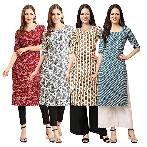 Image of Pinkmint Women's Crepe Digital Print Straight Kurta [Pack of 4]