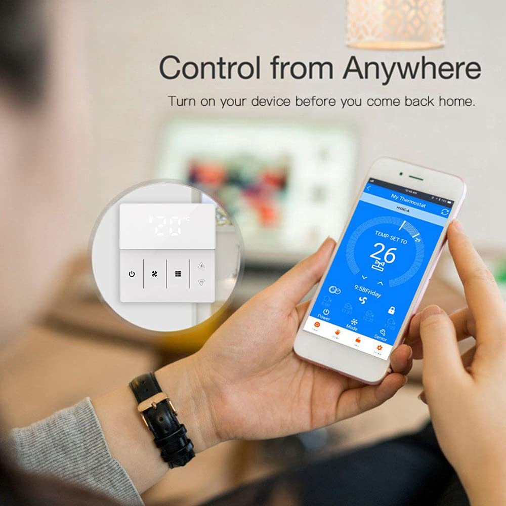 Smart WiFi Termostato Aria Condizionata Termostato Fan Coil per Raffreddamento Riscaldamento LED Touch Screen Controllo della Temperatura, Compatibile con Amazon Alexa, Smart Life APP