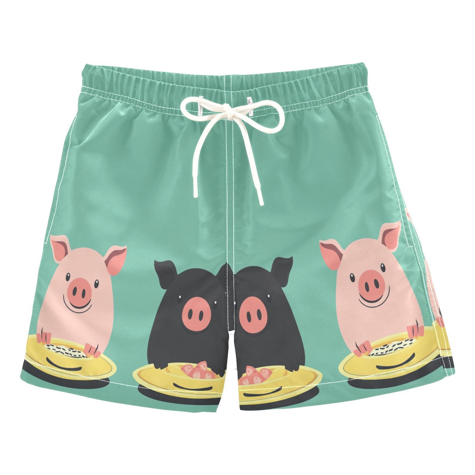 Jucciaco Boys Beach Board Shorts Cartoon Pig Animal Food Quick Dry Swim Trunk Swimwear for Kids Multicolor