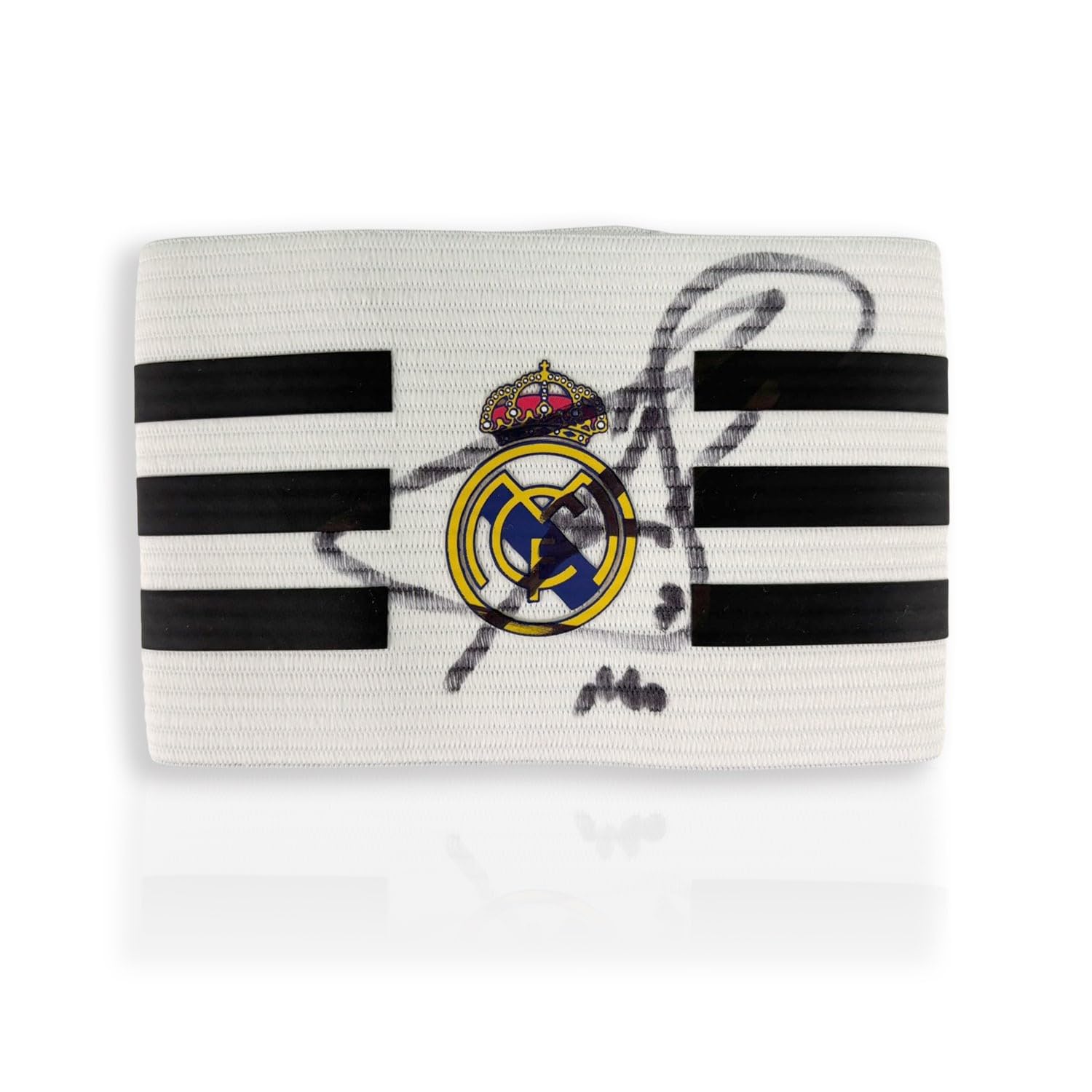 Fascia da capitano del Real Madrid autografata da Raul. Incorniciata.