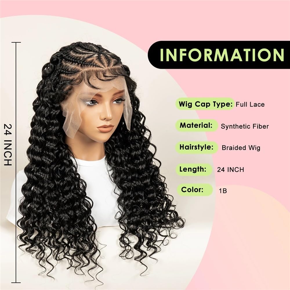Parrucche intrecciate for donne nere, parrucca riccia con treccine, capelli sintetici Glueless con frontale in pizzo da 24 pollici, completamente bob Soffice e Naturale