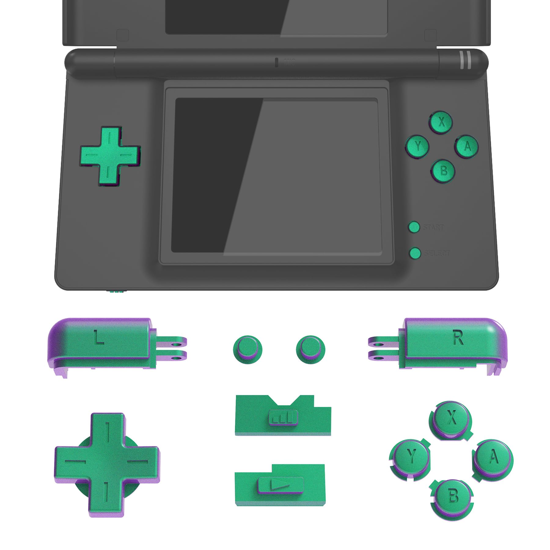 eXtremeRate Chameleon Green Purple Replacement Full Set Buttons