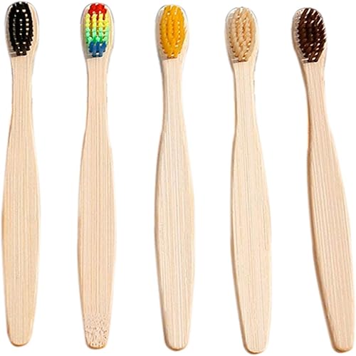 Cepillo de dientes de bambú, 5 piezas, reutilizable, cerdas suaves, punta de madera, ecológico, para adultos y niños, cepillo de dientes de carbón