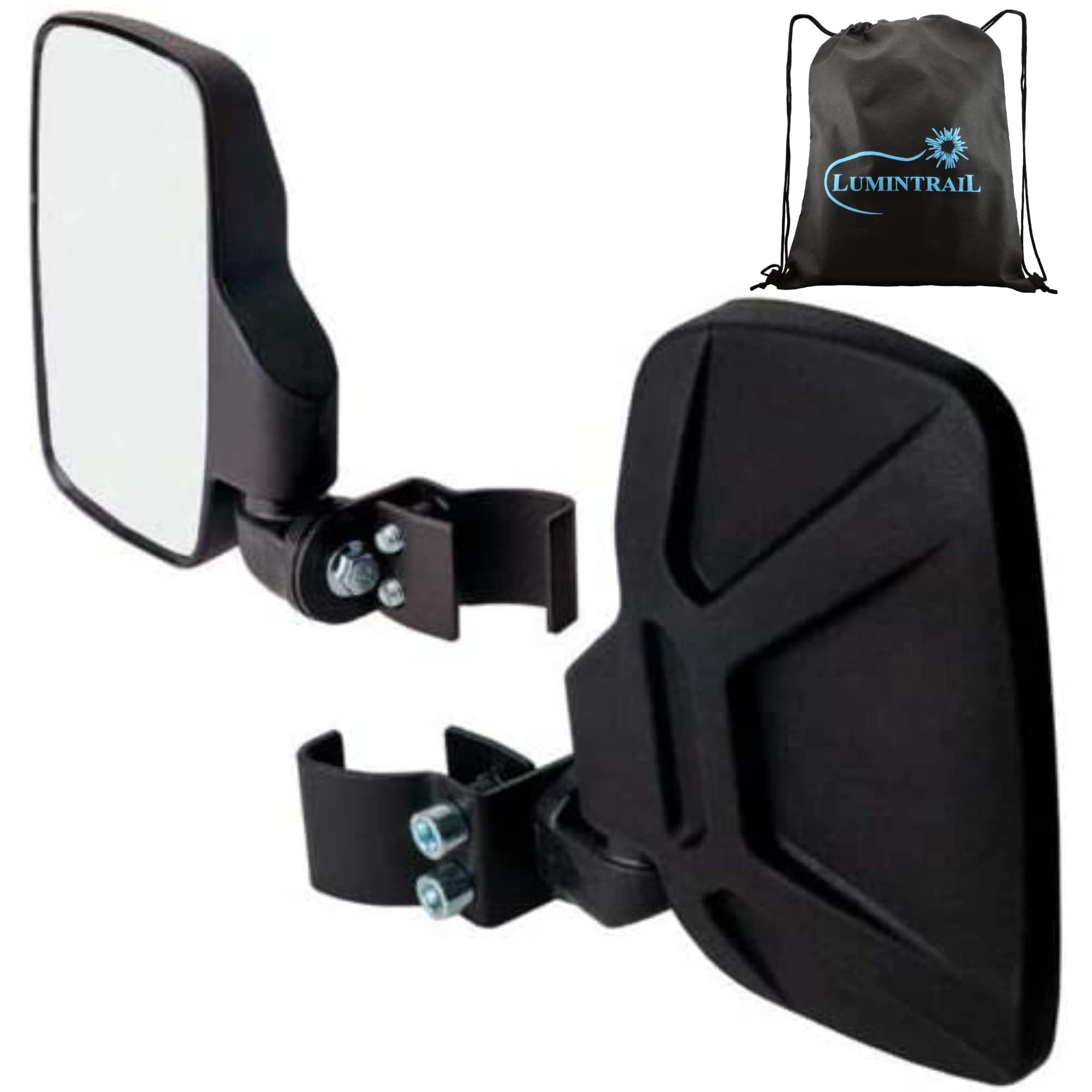 Seismik UTV Side Mirrors, 1 Pair of Side by Side Mirrors, Polaris Pro-Fit and Can-Am Profiled ROPS UTV mirrors, Part #18083, ATV Mirrors for Side by Side ATV, with a Lumintrail Drawstring Bag