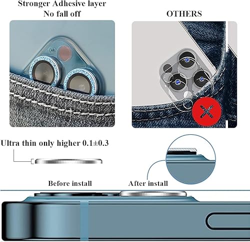 Miniatura 7 de JOLOJO Bling Protector de Lente de Cámara Compatible para iPhone 12 Pro 61  Dureza 9H Anti-Scratch Glitter Cobertura Completa Protector de Pantalla