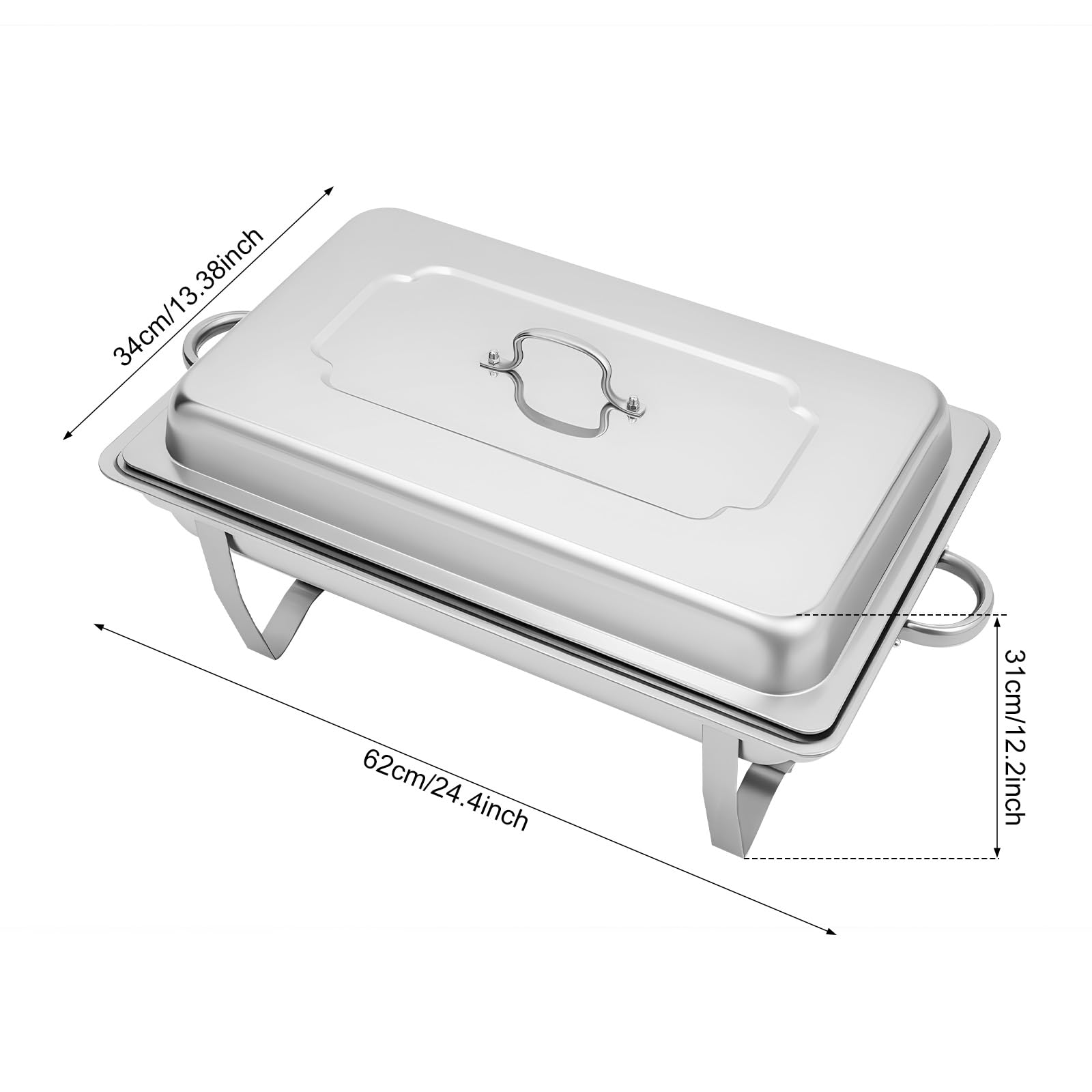 Chafing Dish - Scaldavivande da 9 l, in acciaio inox, con coperchio, padelle per alimenti e contenitori per combustibile, per catering, buffet e feste