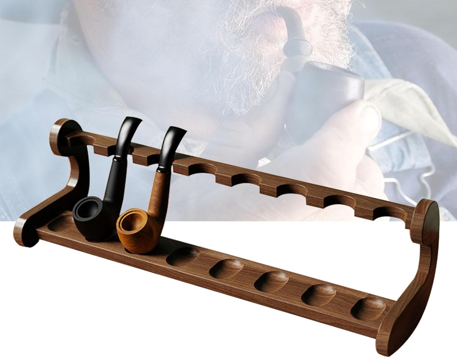 Soporte para pipas de tabaco que evita caídas y organiza su colección de madera