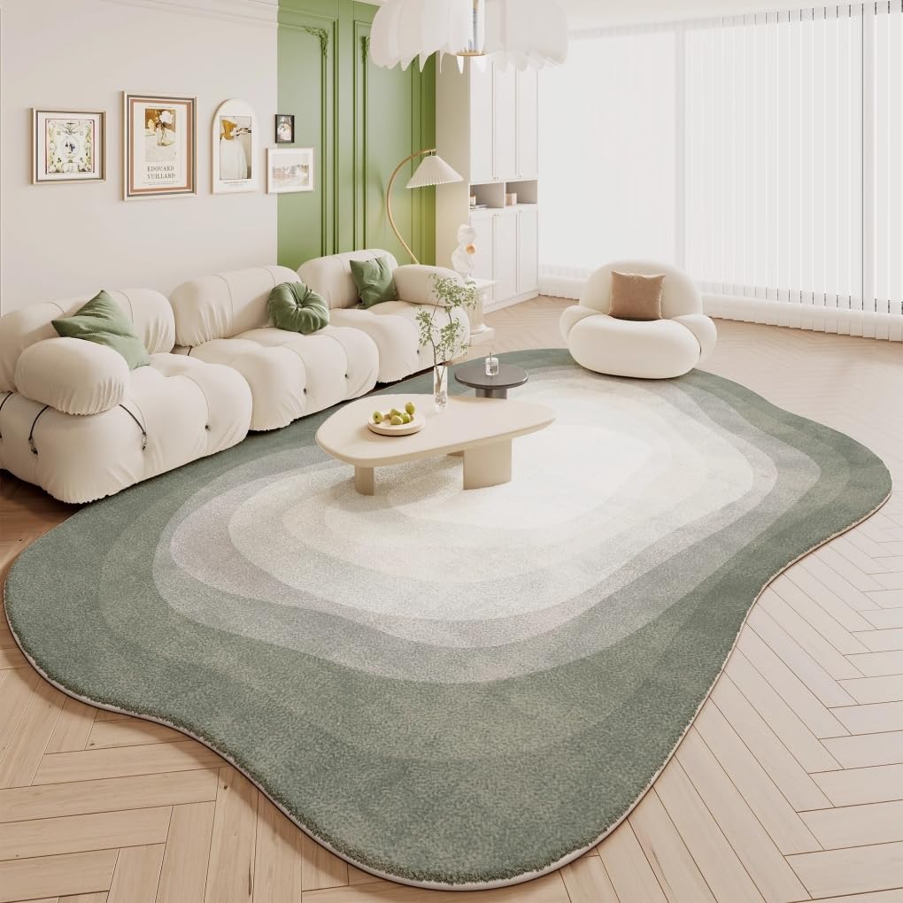 Chic Irregular - Shaped Living Room Rug 3x5 Dark Green White Gradient Irregular Shaped Area Rug for Bedroom Playroom Kitchen Minimalist Abstract Home