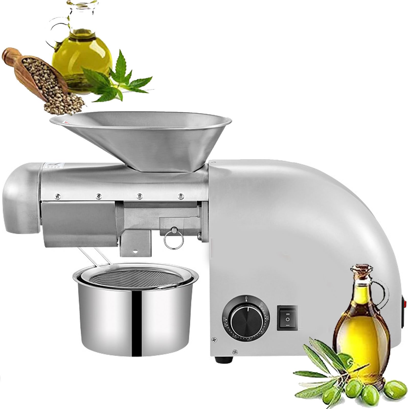 Automatic Oil Press Machine Cold/Hot Nut Oil Extractor Stainless Steel Oil Presser Expeller 24-Hour Continuous Press and Heat Dissipation for Peanut Hemp Sesame Almond Flaxseed Gr,Silver
