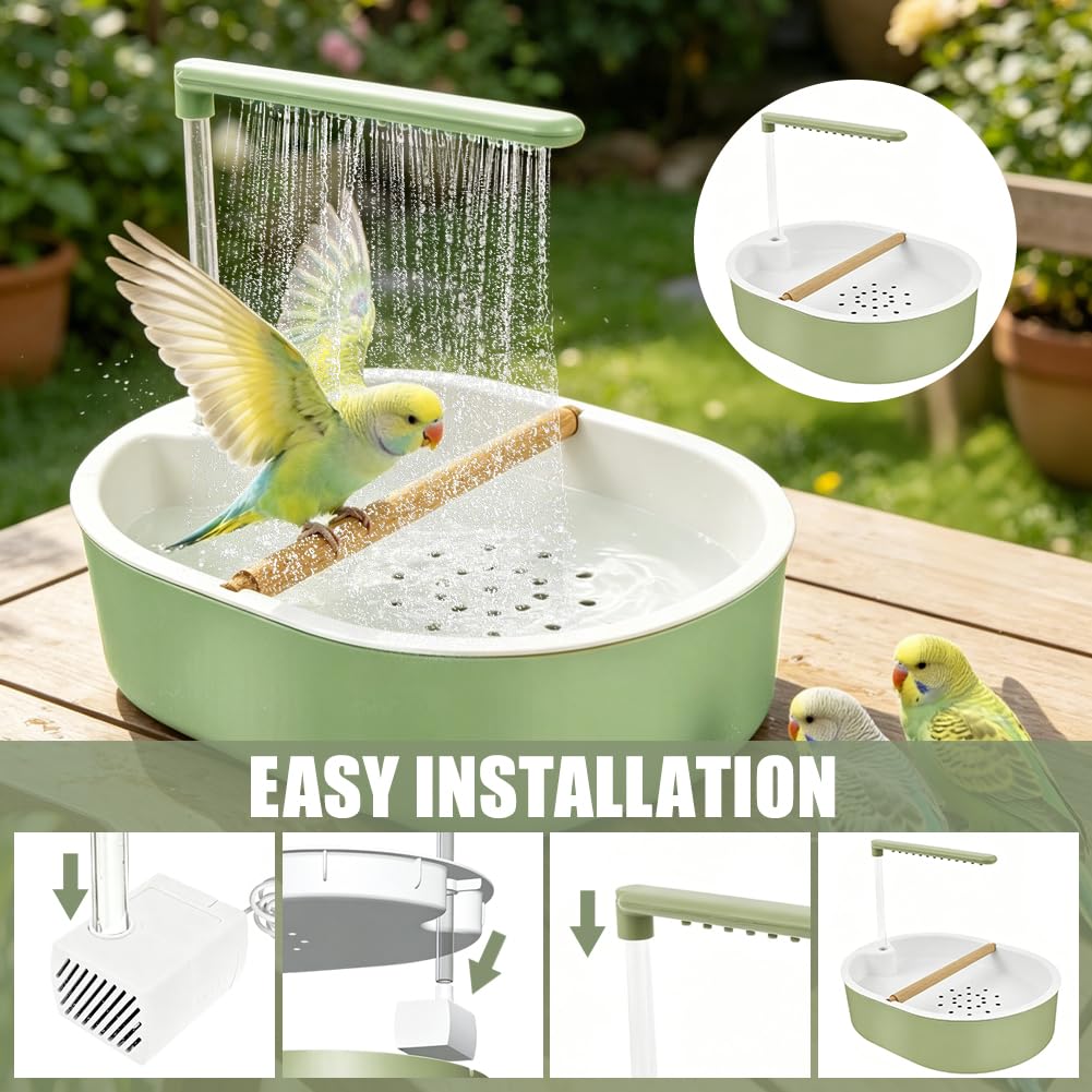 Automatische Vogel Dusche mit Zirkulationshahn, Vogelbad für Käfig, Teichbrunnen, Wassersystem für Nymphensittiche & Unzertrennliche, Vogelfreundliches Badezubehör (Oval)