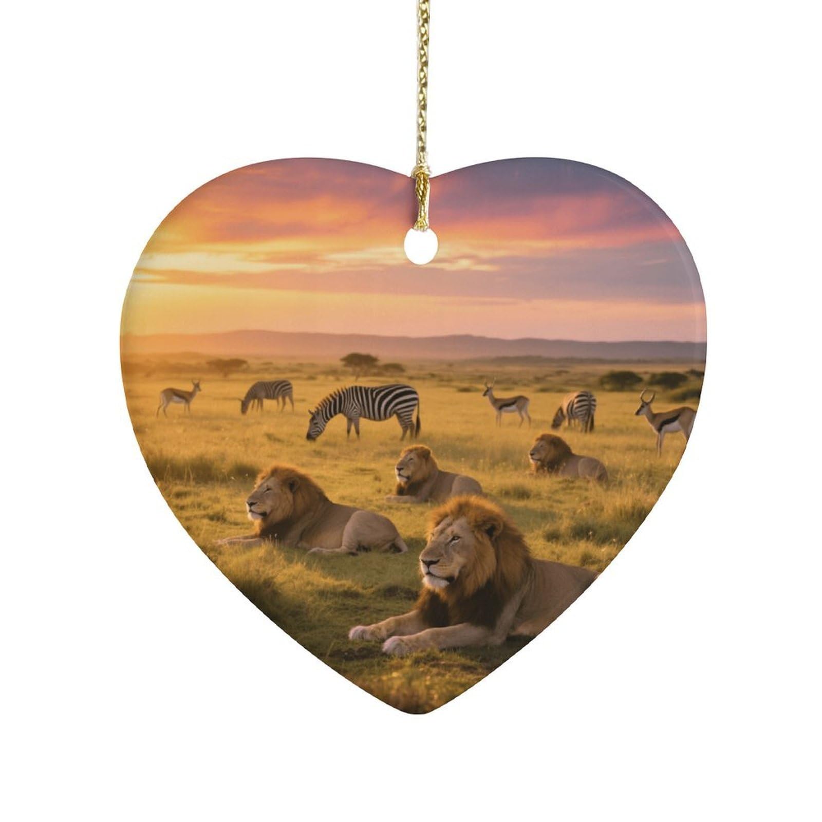 Fekiloot Style Grassland Animals At Dusk Ceramic Ornament Home Decor Keepsake