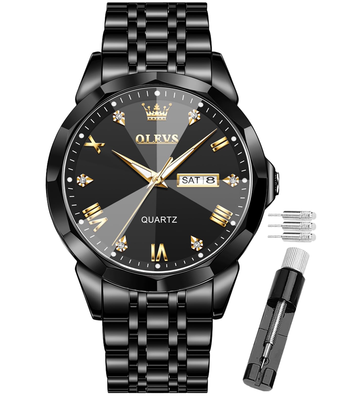 OLEVS Male Wrist Watches, Analog Quartz Business Stainless Steel Waterproof Luminous Watches Luxury