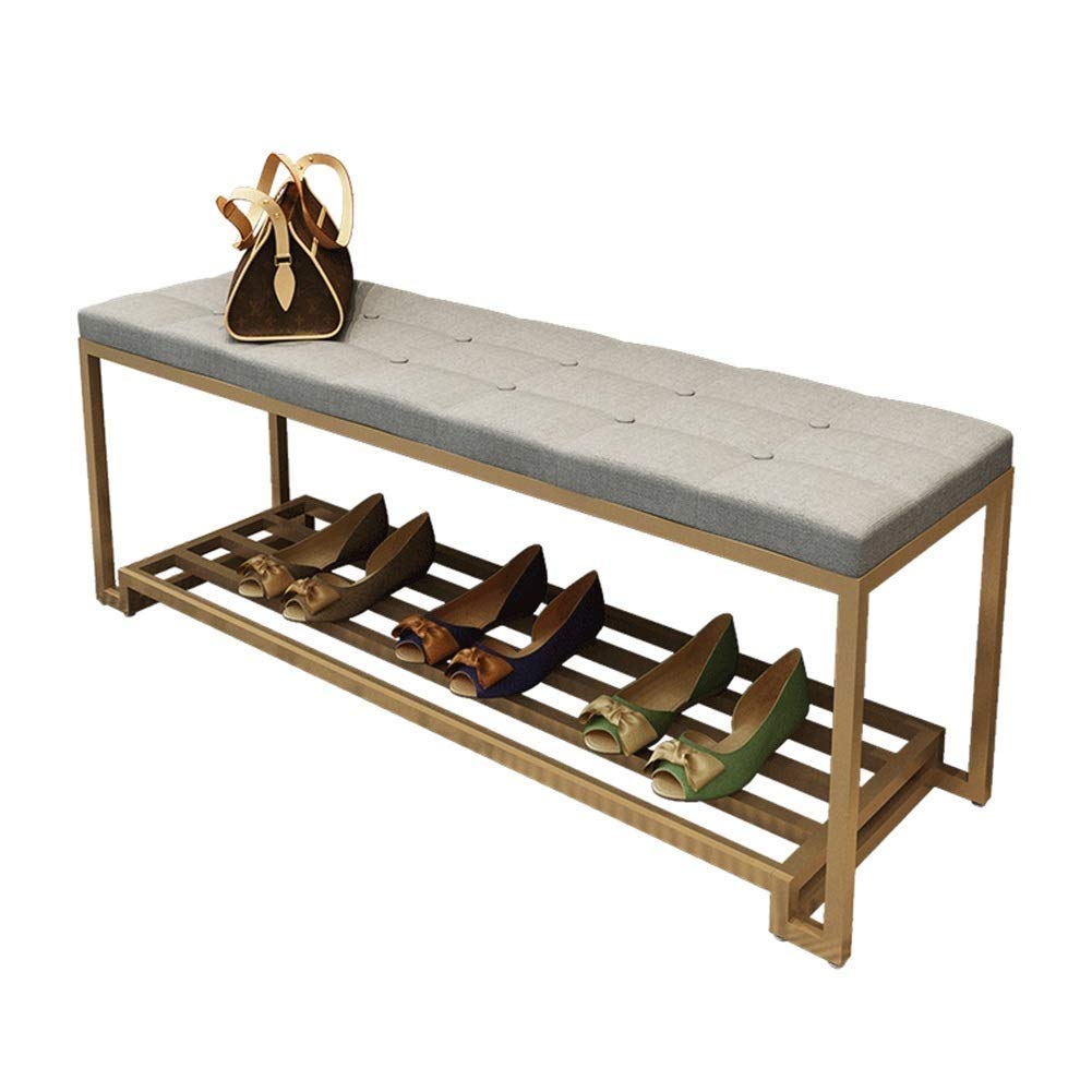 Shoe Shelf Rack Iron Art Change Shoe Bench Simple Household Seated Shoe Bench, 3 Sizes FENMING (Color : Gray, Size : 80x35x45cm)