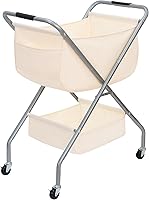 STORAGEMANIAC Collapsible Laundry Hamper with Wheels, 65L Rolling Clothes Basket, Sturdy Steel Frame, Canvas Liner, Foldable for Small Spaces, Beige 31.5"H