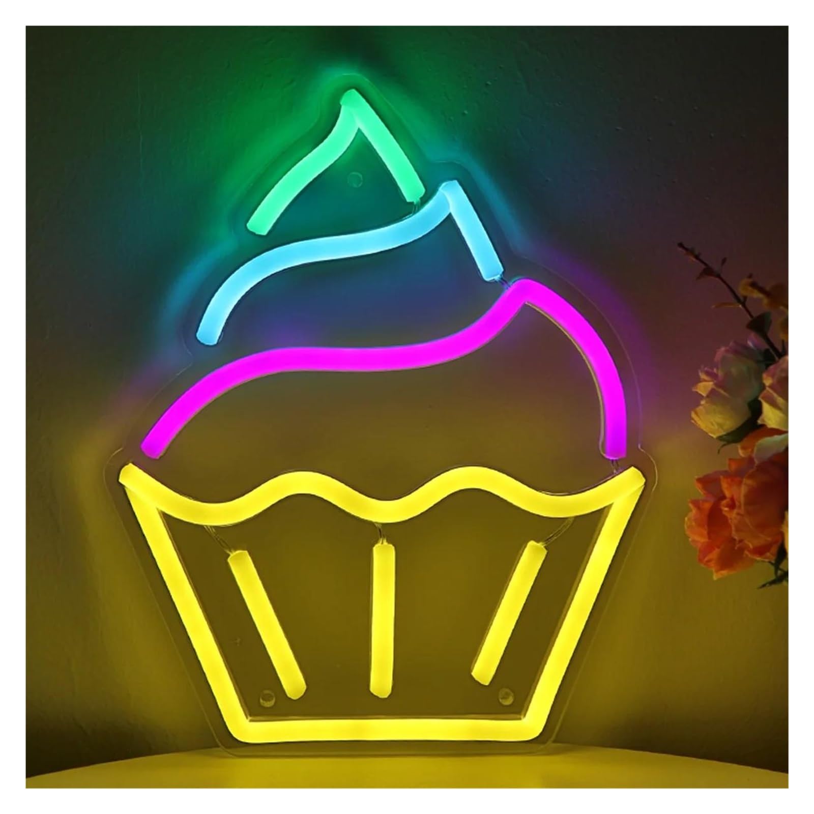 XENITE Luces Art Decoration Christmas Cupcake Muffin Letrero De Neón Luz Regulable Alimentada Por USB Para Tienda Fiesta En Casa Decoración De Pared 19.1cm×23.5cm