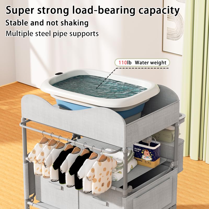 Baby Changing Table, Versatile Foldable Changing Table, Waterproof Diaper Changing Station, Adjustable Height with 2 Drawers,Baby Changing Station, Mobile Nursery for Infant and Newborn
