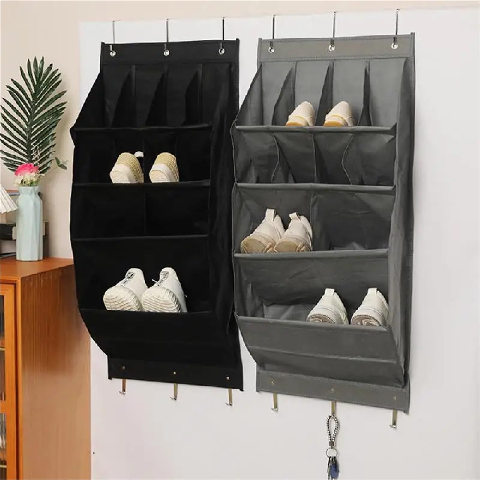 Organisateur Suspendu Rangement Mural de Poche à 11 ou 12 Compartiments, Organiseur de Rangement for Chaussures, Articles Divers, avec Porte de Salle de Bain et Placard(Gray,XX-Large)
