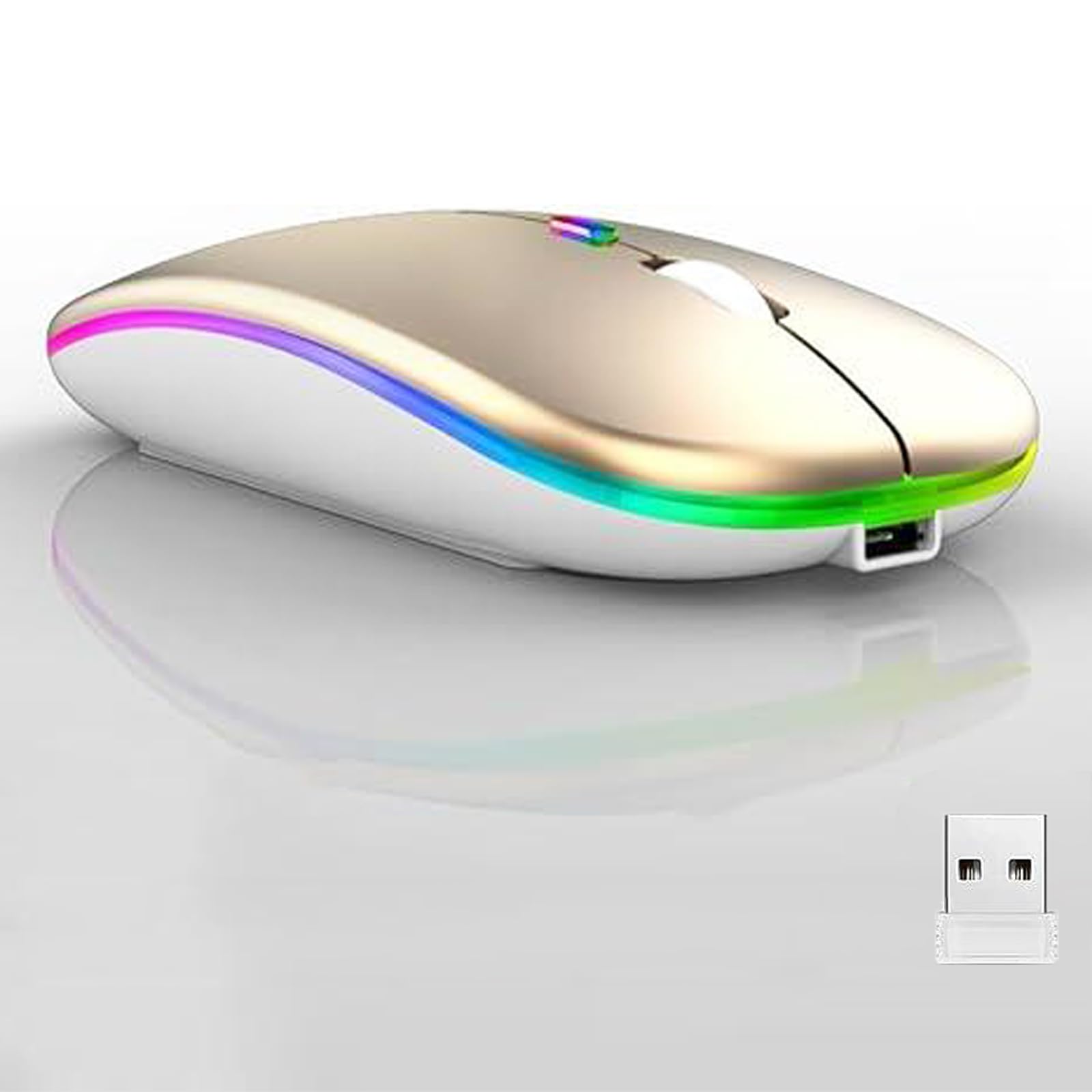 Guiheng Wireless Bluetooth Mouse,LED Dual Mode Rechargeable Silent Slim Laptop Mouse,Portable(BT5.2+USB Receiver) Dual Mode Computer Mice,for Laptop,Desktop Computer,ipad Tablet,Phone,TV (Gold)-image-33