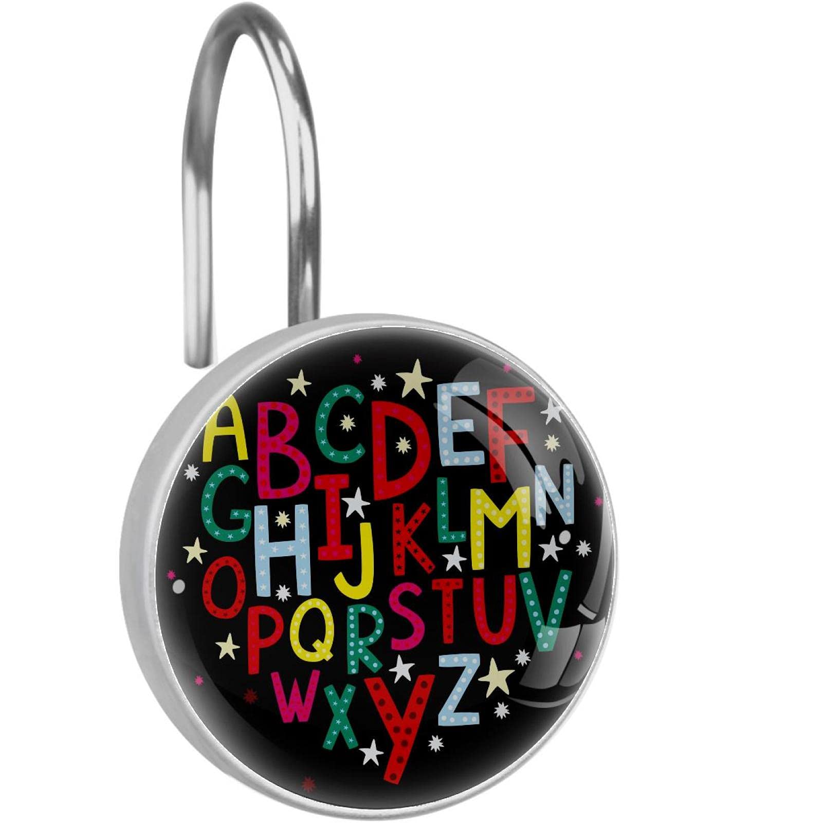 Crochets de rideau de douche alphabet noir en acier inoxydable x12