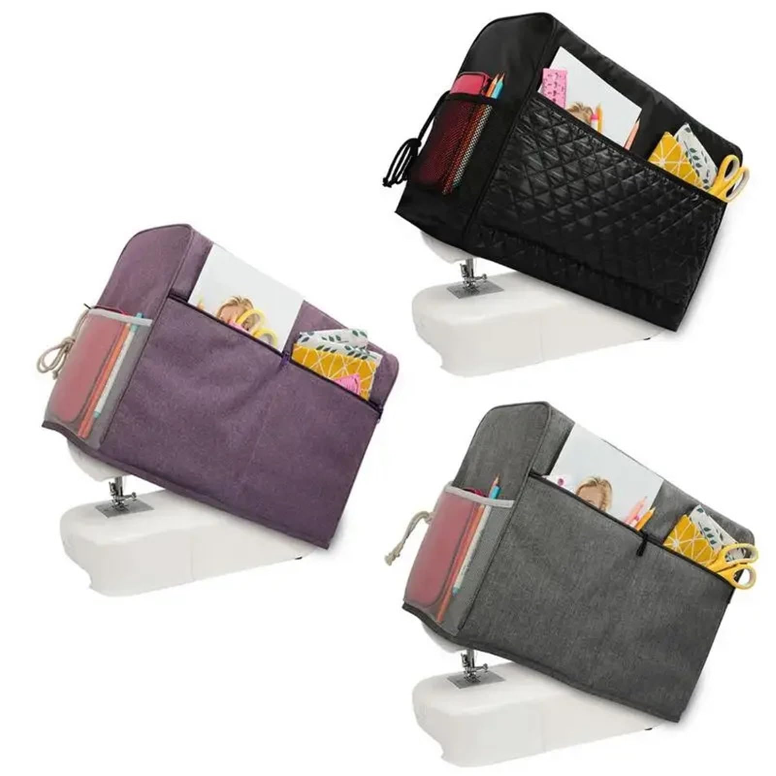 Bolsa Para Máquina De Coser Funda protectora de tela impermeable for máquina de coser con bolsillos bolsa de almacenamiento de accesorios de costura(Purple)