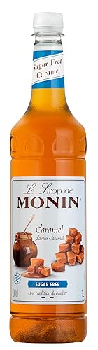 Monin Premium Caramel Sugar Free Syrup 1L For Coffee And Cocktails. Vegan-Friendly, Allergen-Free, 100 Percent Natural Flavours And Colourings. Sugar-Free Coffee Syrup - Caramel