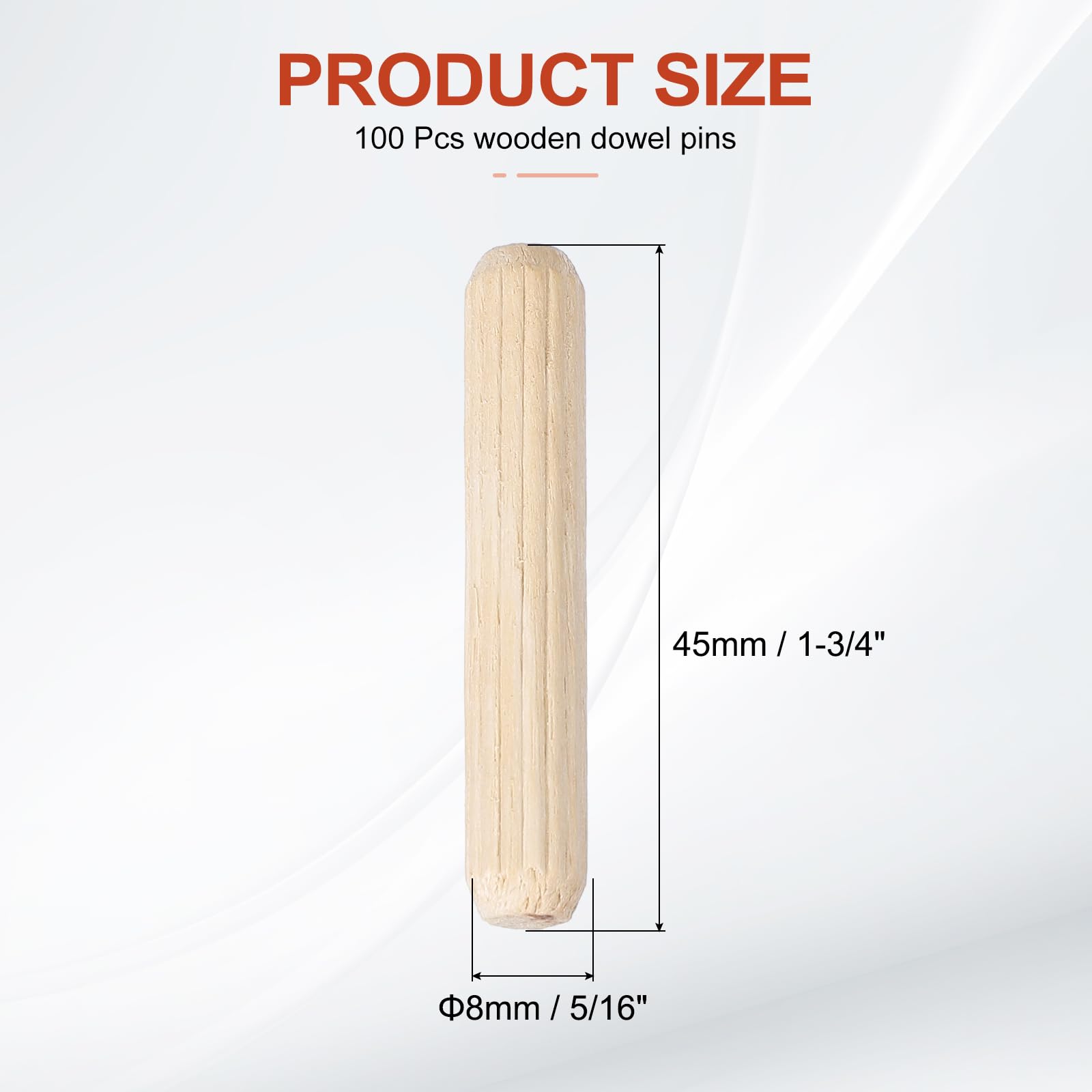 PATIKIL Wooden Dowel Pins 5/16" x 1-3/4" (8mm x 45mm) Straight Dowel Rods Wood Fluted Dowels Rods for Crafts Furniture DIY Hardwood Count 100 - Image 2
