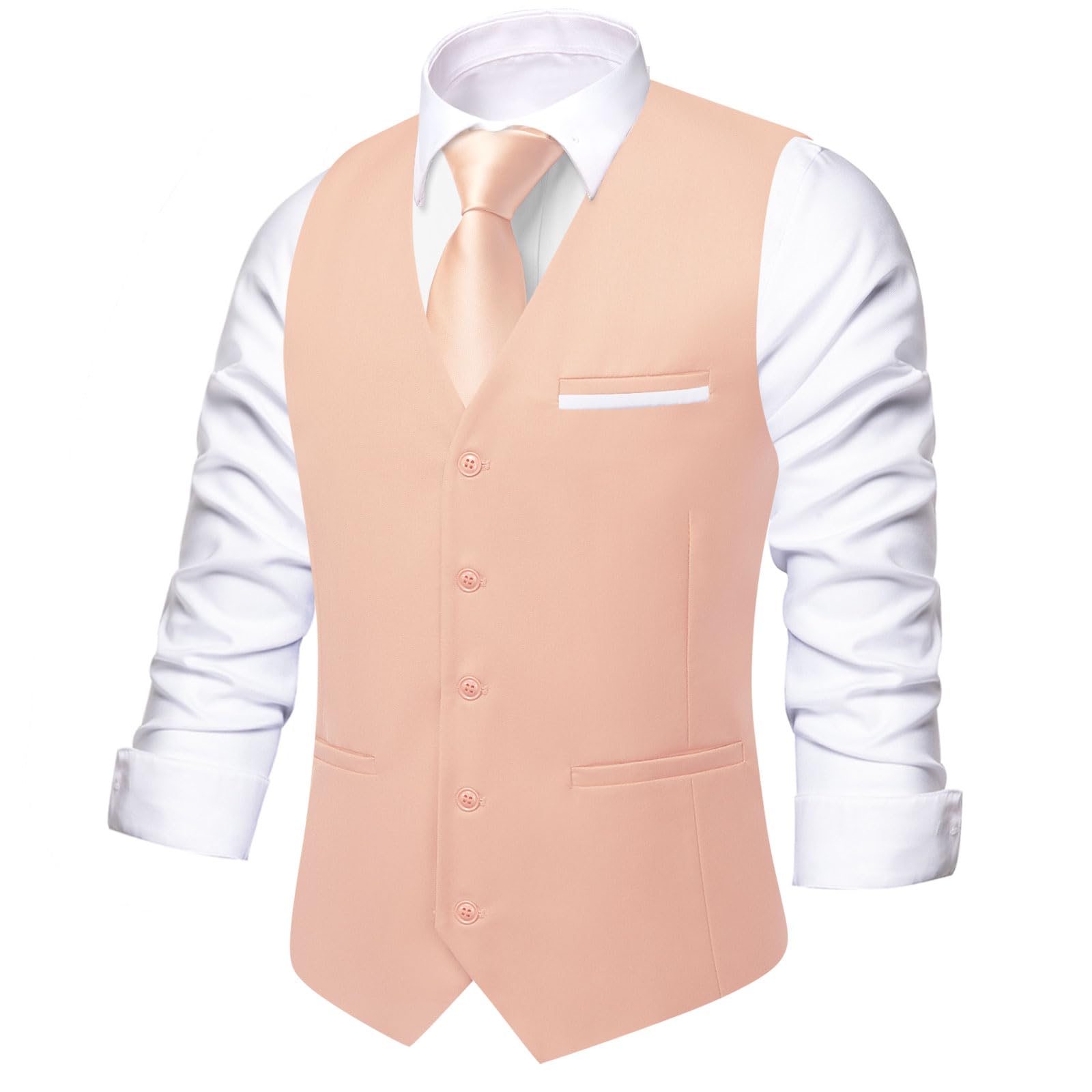 Hi-Tie Men's Formal Suit Vest Solid Fit Vest for Men 3 Pockets V Neck Waistcoat Business Wedding Casual