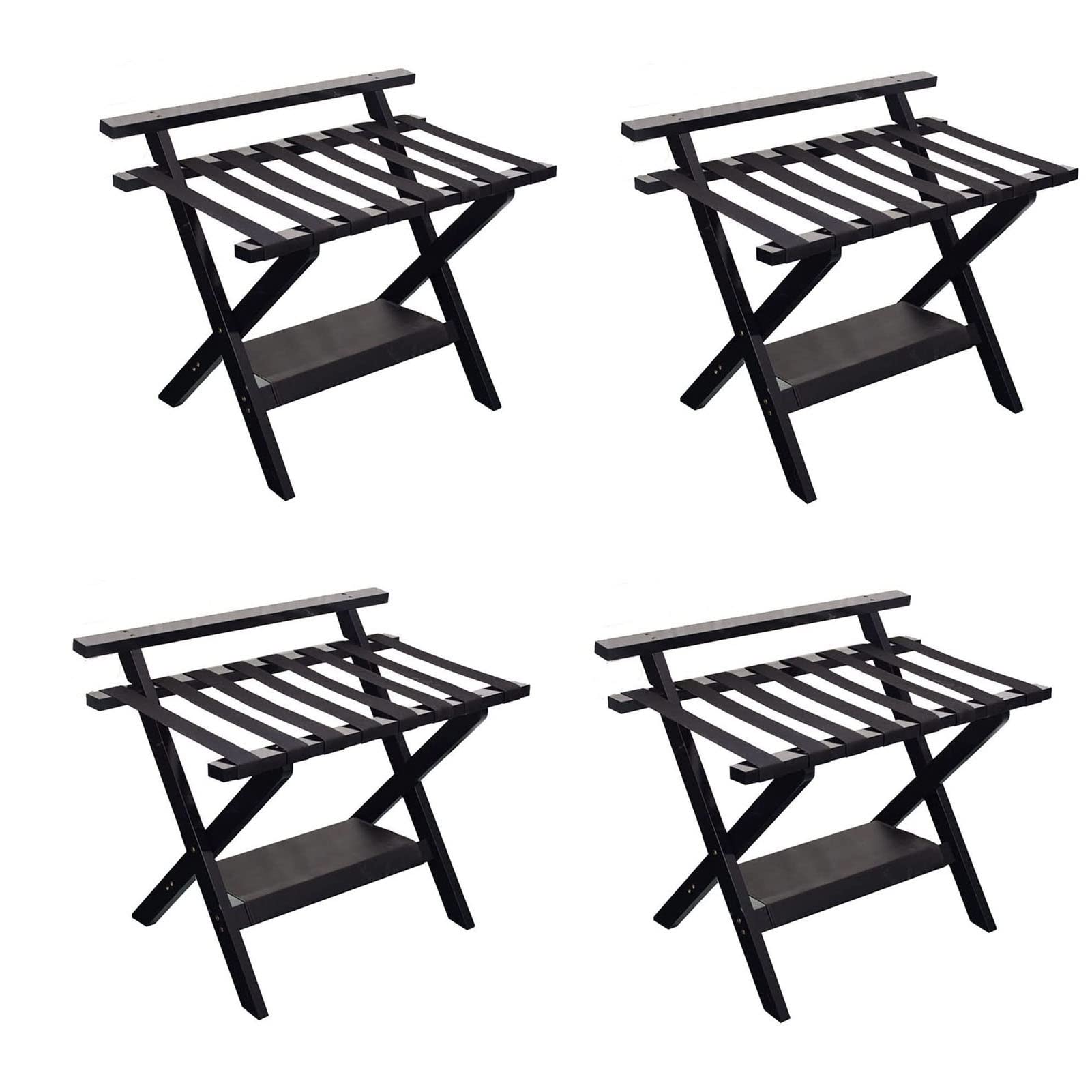 Genérico Paquete de 4 Soportes Plegables para Maletas: Soporte para Maletas con Estante de Almacenamiento, Taburete de Madera para Maletas, Soporte para Maletas para Habitaciones de Hotel y
