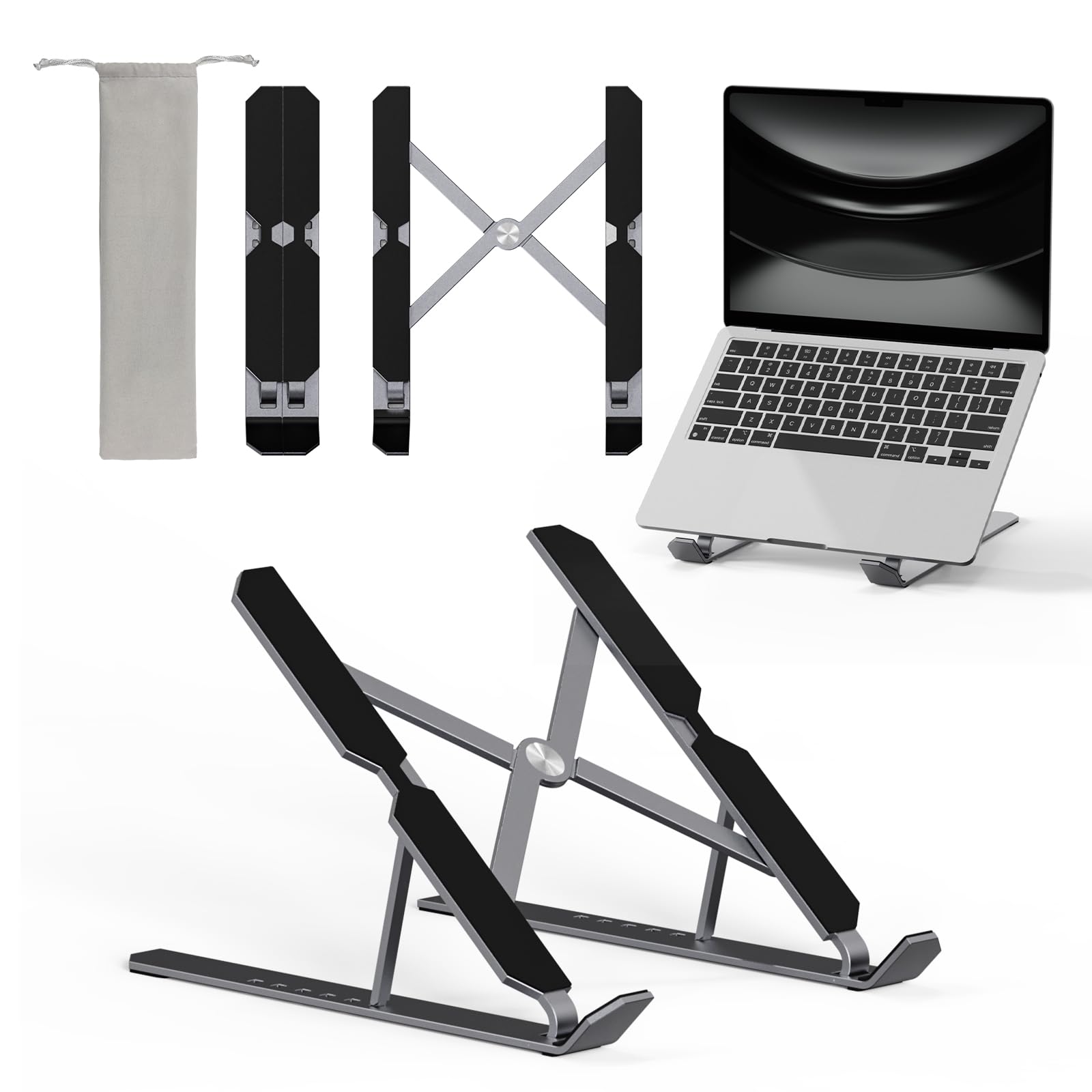 Portable Laptop Stand 6-Level Adjustable Foldable Laptop Stand for Desk Magnetic Storage with Non-Slip Pads Ventilated Cooling Design