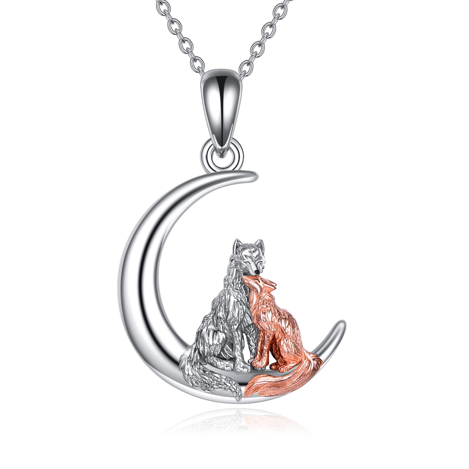 WINNICACA Fox and Wolf Necklace for Women Sterling Silver/Abalone Shell/Crystal Fox Jewelry Wolf Pendnat Animal Fox Wolf Gifts for Birthday Anniversary