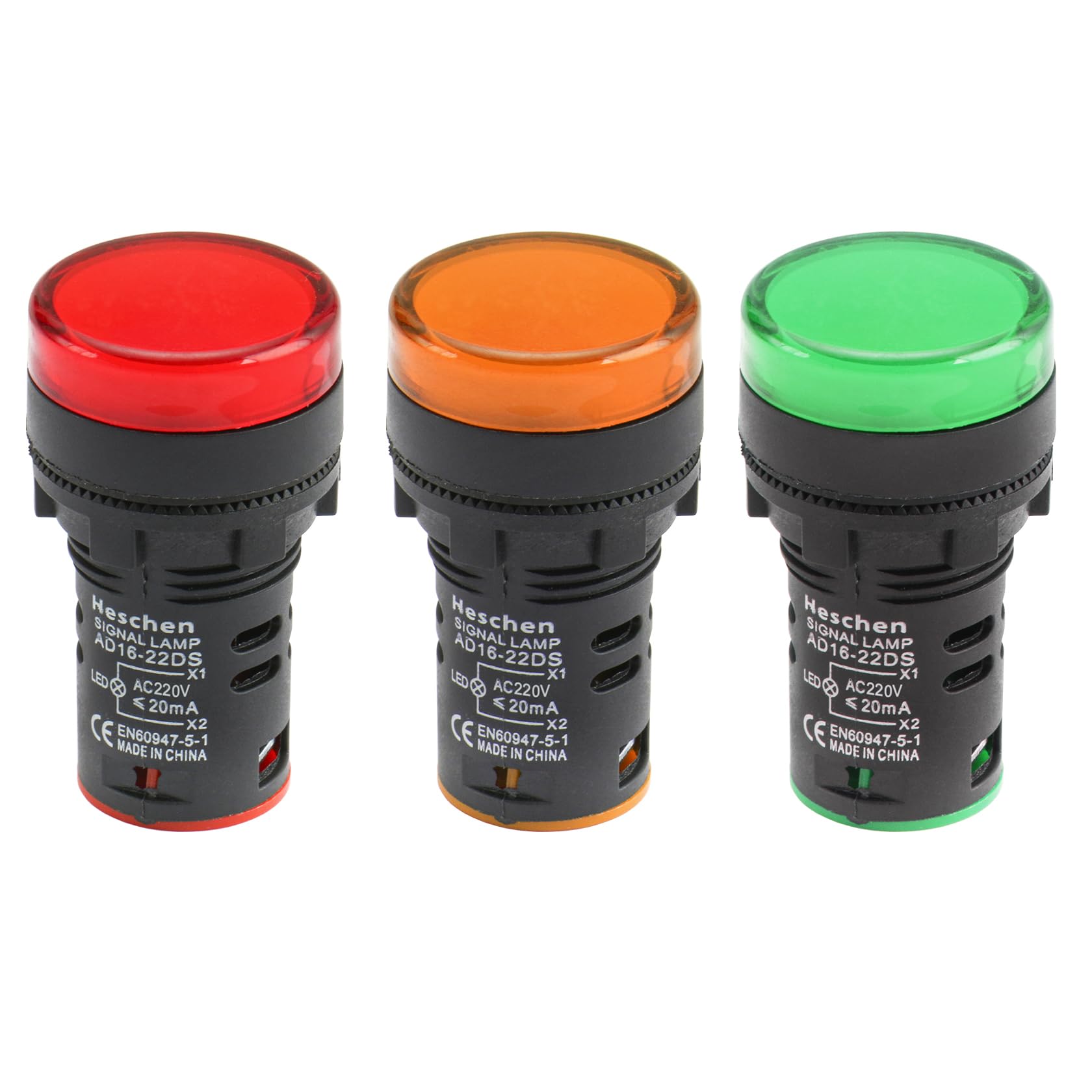 Indicatori LED Heschen 22mm - AD16-22D/S, 220V AC, Rosso/Verde/Giallo, 3 Pezzi, Per Quadri Elettrici - Foto 12