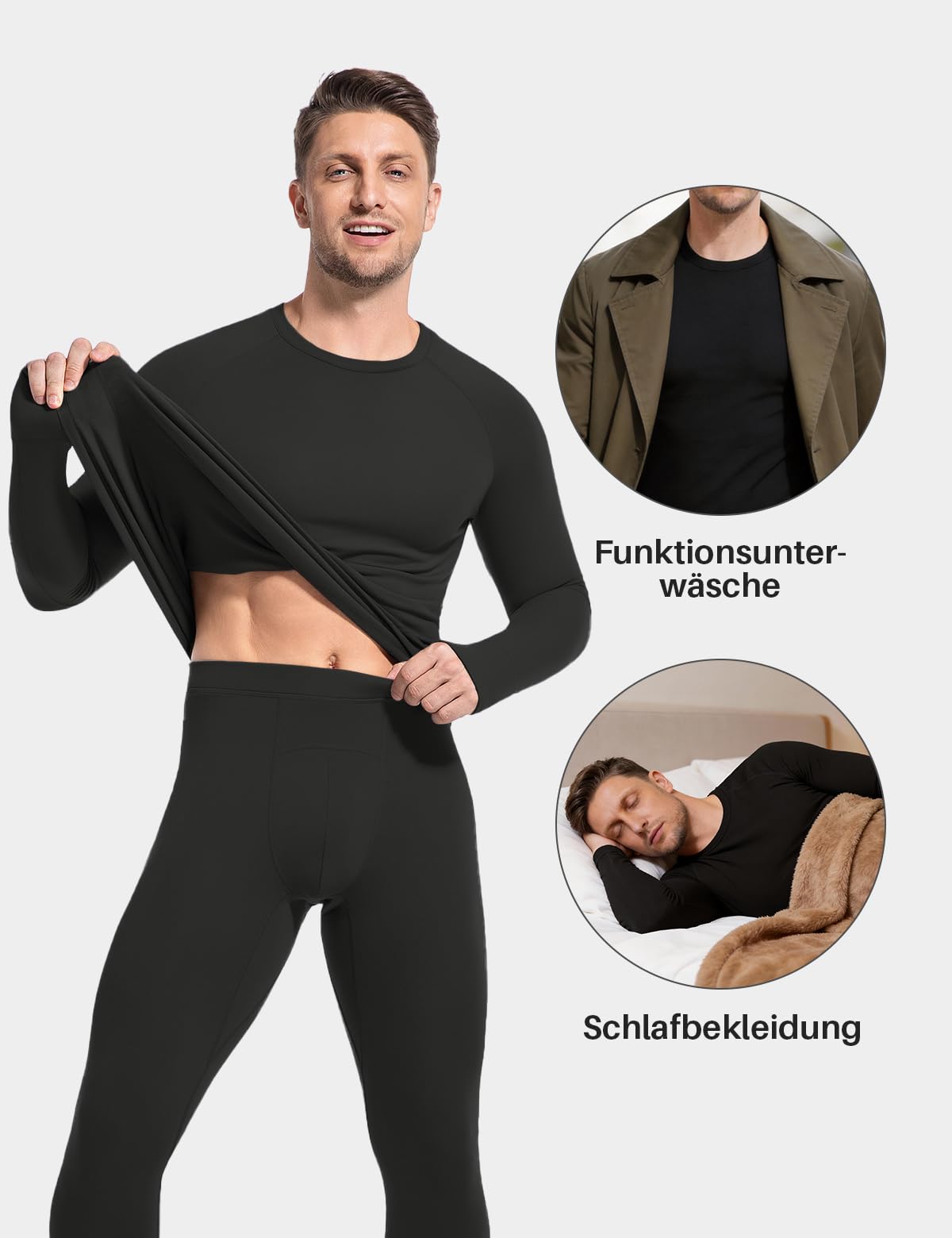 Thermounterwäsche Herren Winter Set: Weiche Funktionsunterwäsche mit Elastan, Innenfleece-Beschichtung für 0℃ bis 10℃