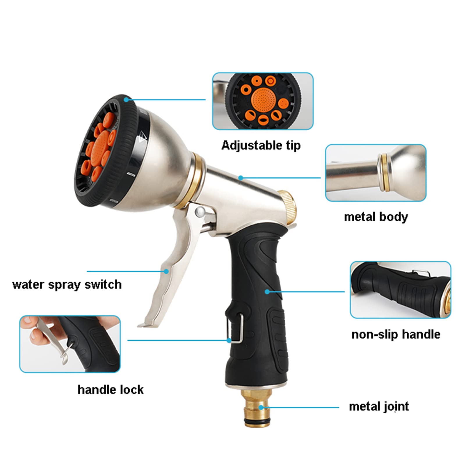 Carrello dell'Acqua per Tubo Flessibile da Giardino Domestico, Carrello Multifunzionale per Tubo Flessibile per Acqua ad Alta Pressione, Pistola ad Acqua con 9 Modelli di Spruzzo a Forma di Fiore, A