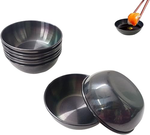 Proshopping 8 mini cuencos de acero inoxidable para salsa, platos de salsa de inmersión, cuenco redondo para condimentos, cuenco individual pequeño,