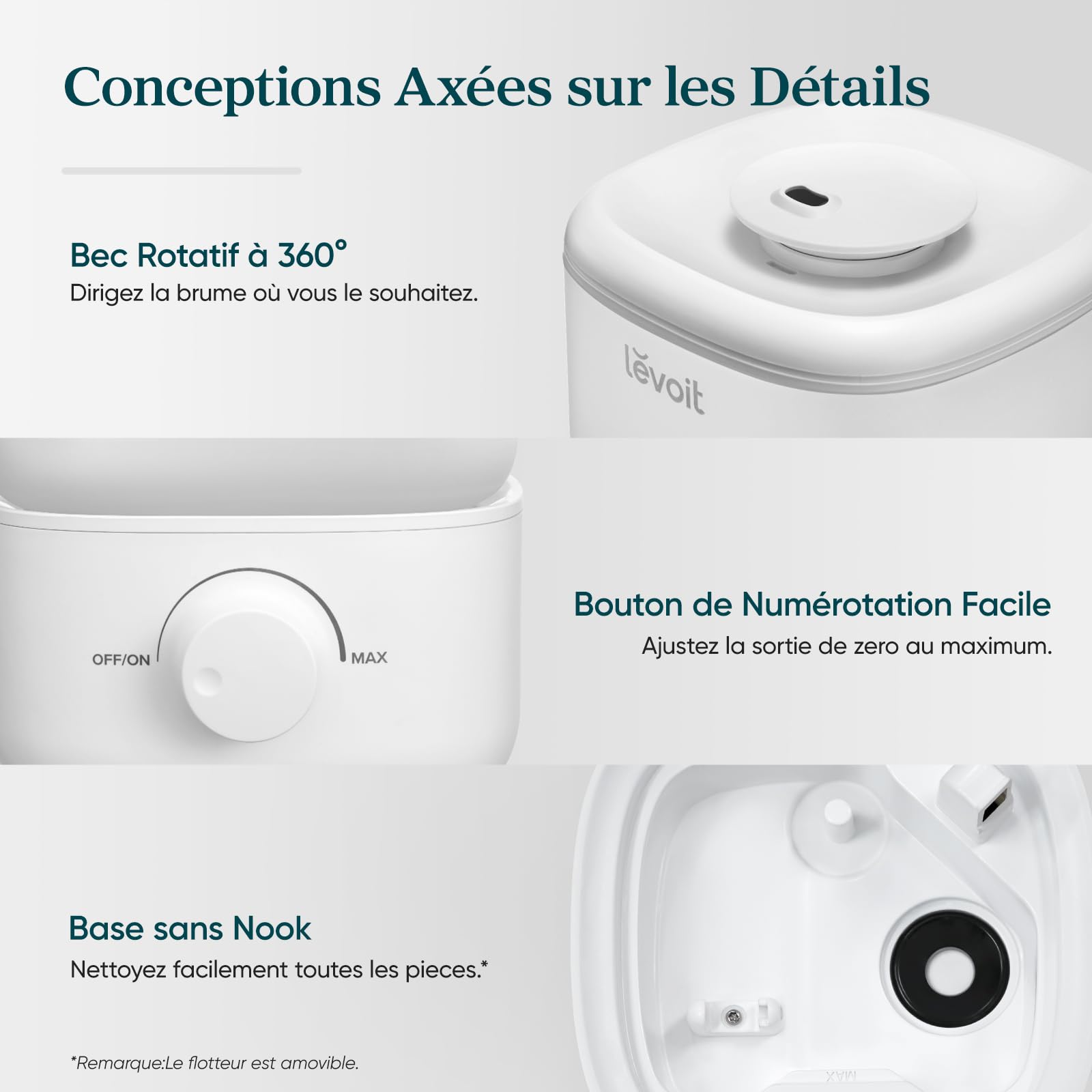 LEVOIT Humidificateur d'air bébé Top-Fill, 2.5 L Jusqu'à 25H, 23 dB Silencieux, Arrêt Auto, Buse à 360°, Mini Conception avec Bouton facile à utiliser sans BPA pour Chambre, Blanc