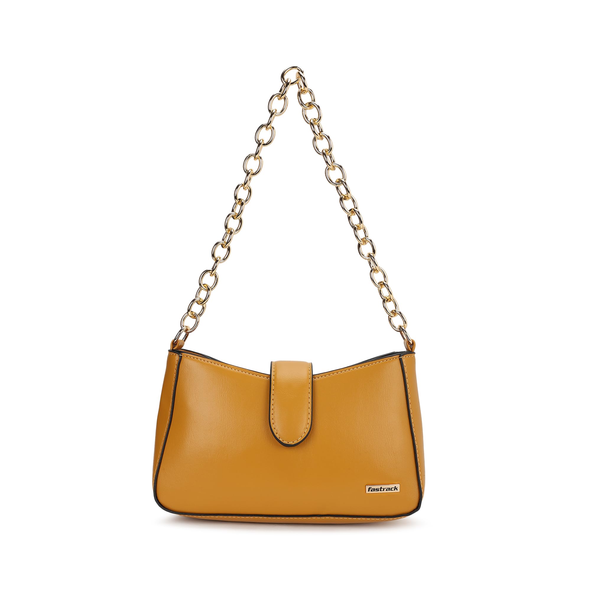 Women's Chain Strap Shoulder Bag with Top Zip and Flap Closure | Main Compartment, Inner Zip and Slip Pockets | Stylish Shoulder Bag | Trendy Women's Handbags, Yellow-image-36