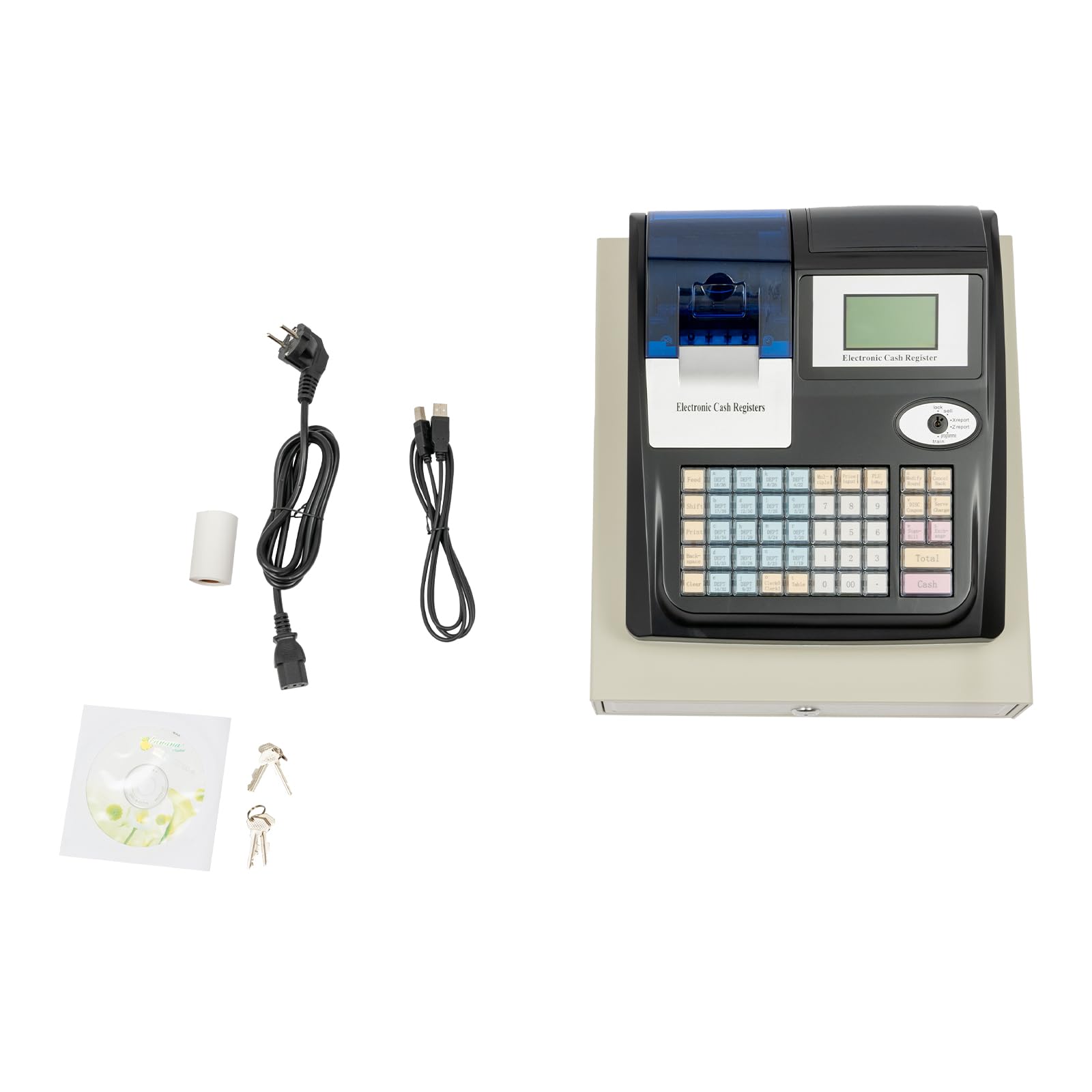 Caja registradora electrónica para el comercio - Lengua de trabajo en inglés - Pantalla de doble cara -48 teclas - Caja registradora para empresas - Sistema de efectivo electrónico restaurantes
