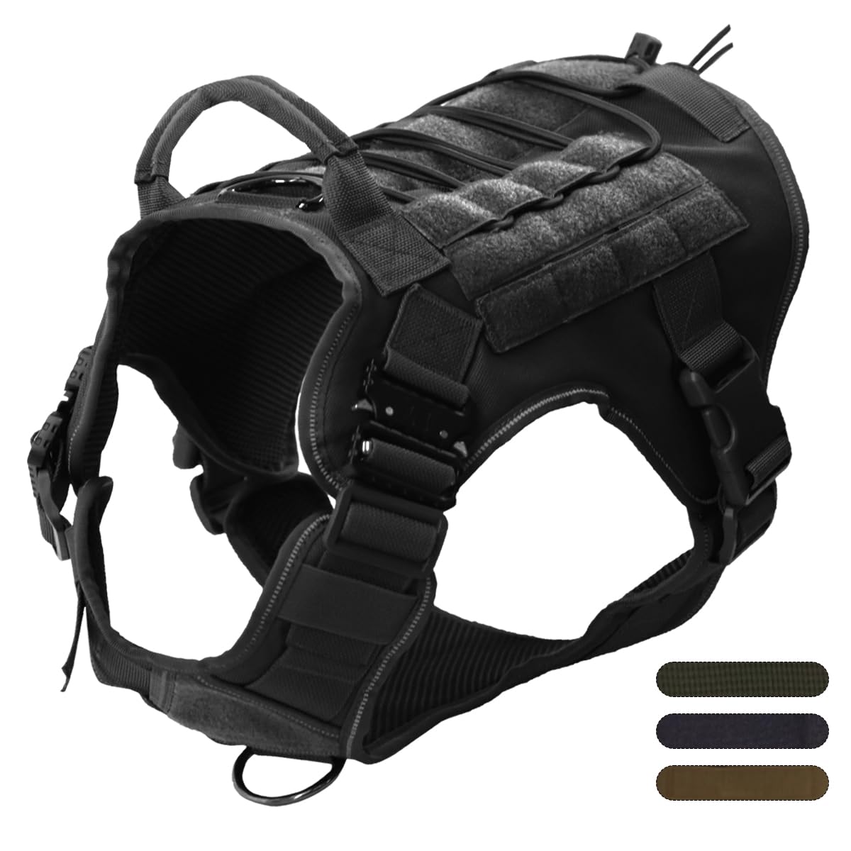 Pettorina Tattica per Cane, 3 Taglie, con MOLLE, Fibbia in Metallo, Resistente Nylon, Traspirante e Regolabile (M)