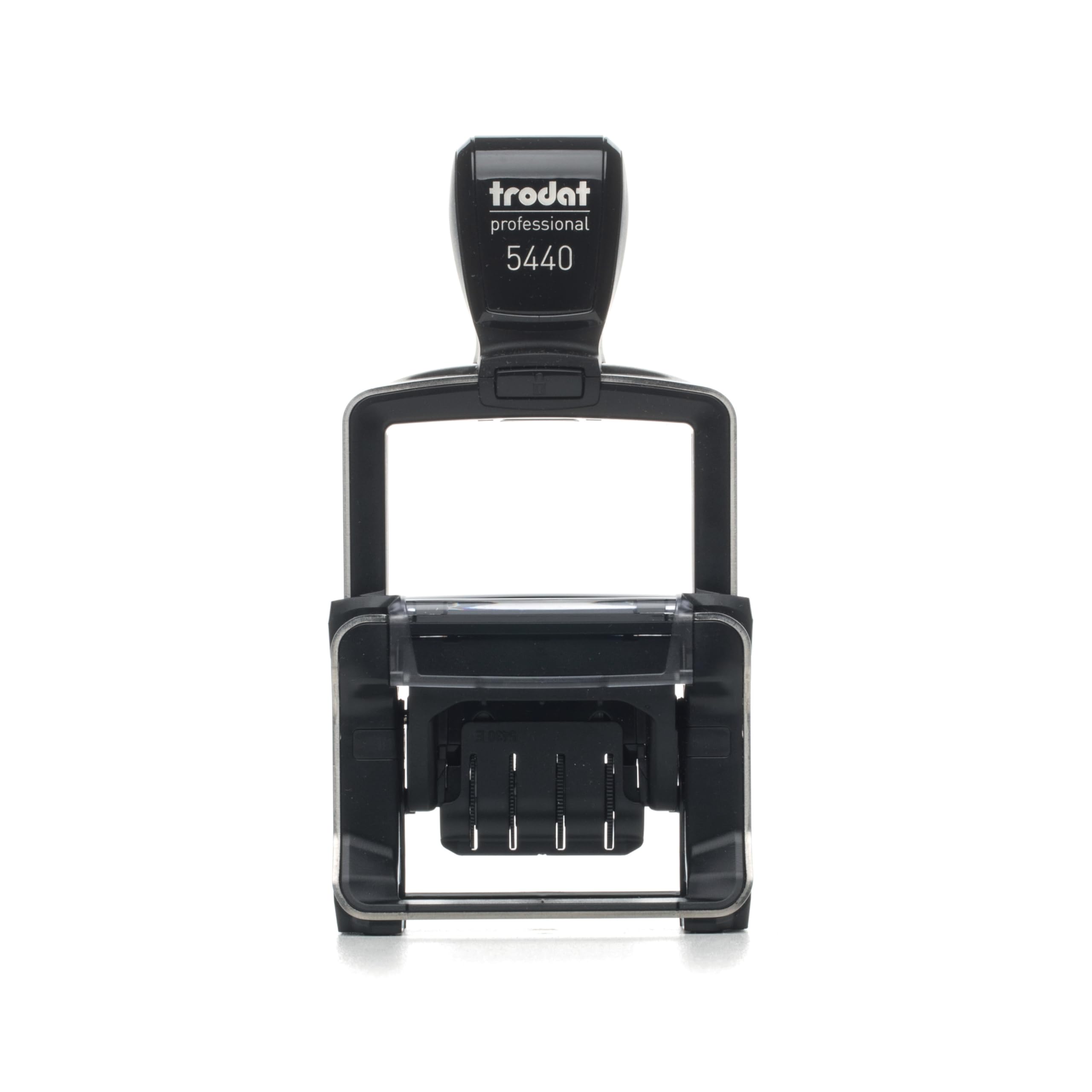 Mister Timbri Timbro Datario Autoinchiostrante Trodat 5440 48x28 mm Rotondo Personalizzabile - 4 Righe di Testo, Ecologico e Ideale per Dati Aziendali o Firma