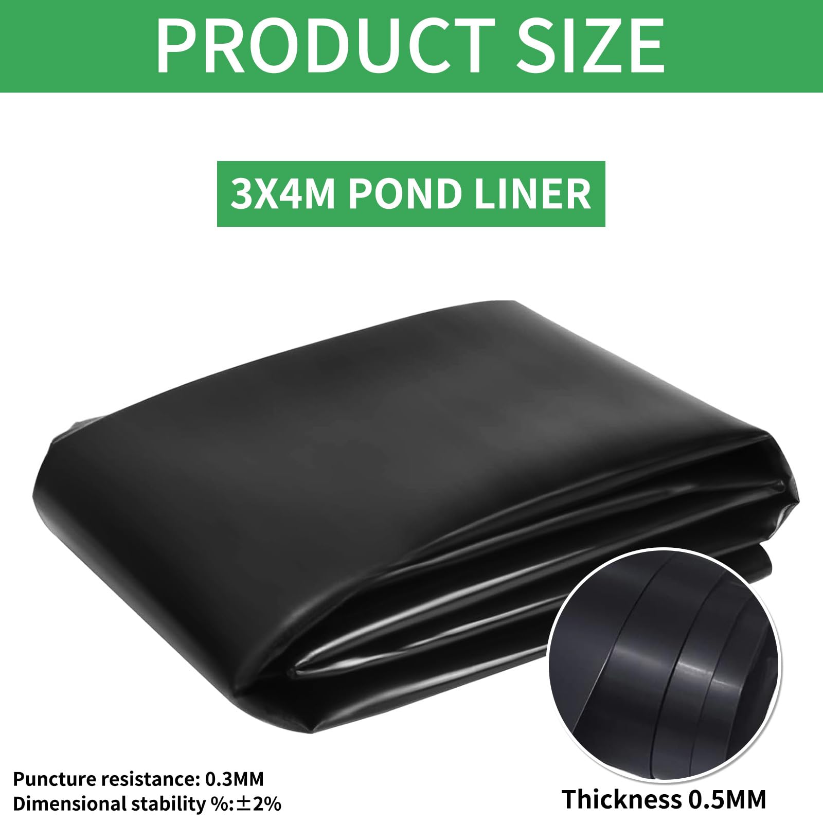 DAZZTIME Telo per Laghetto da Giardino,Telo Laghetto,Fodera Laghetto Flessibile 3x4m,Rivestimento per Laghetti,0.5mm Spessore,per Laghetti,Laghetti,Laghetti,Giardini Acquatici,Fontane