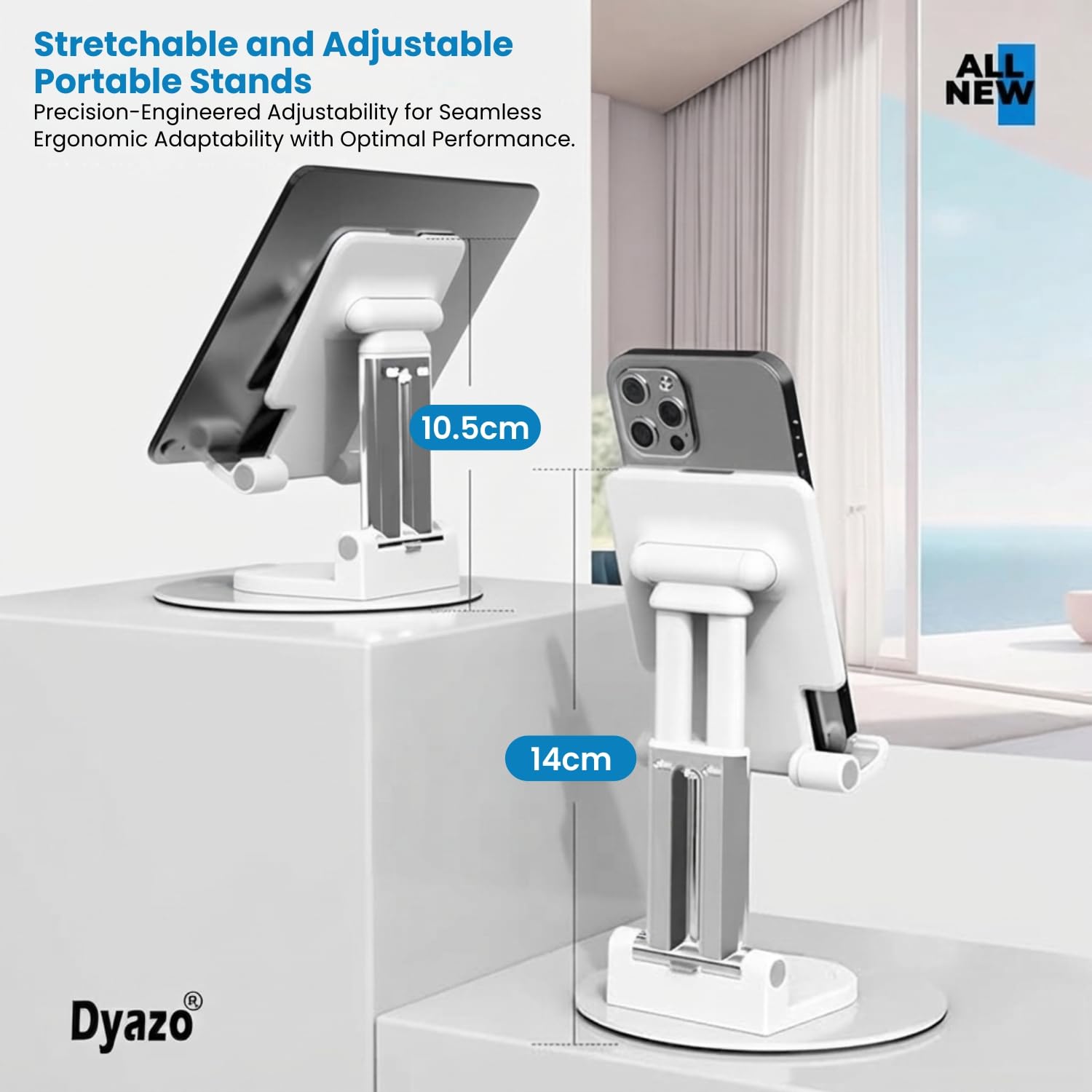 Dyazo Foldable Tablet Stand | Holder Compatible for Desk Compatible for Samsung Galaxy Tabs, iPad All Other Tablets Up to 12.9 inch with 360 Degree Rotation (White) — Amazon image 3