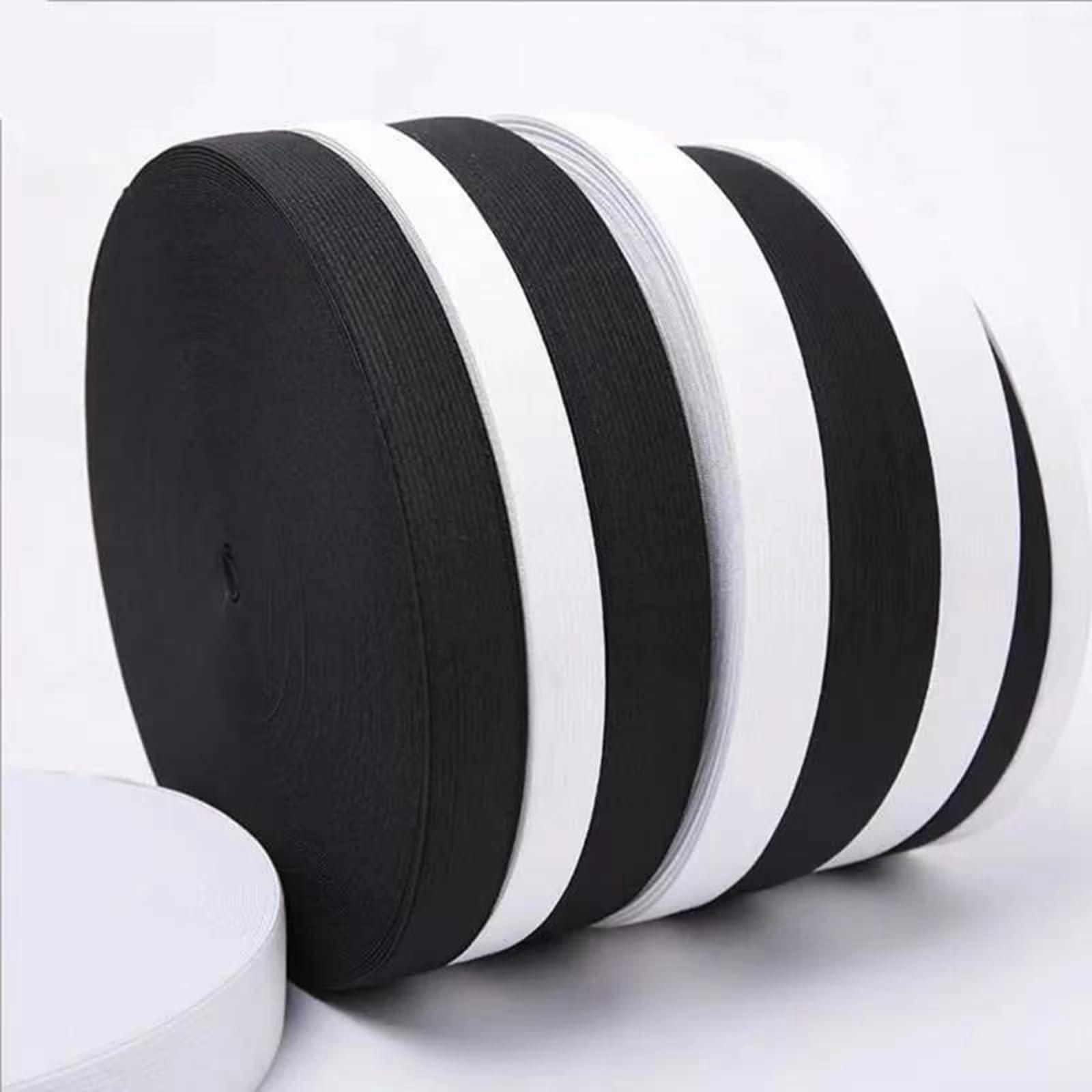 Bandas elásticas Banda elástica ancha y plana Banda elástica de 5 metros, color blanco y negro, de 10 a 50 mm de ancho, for accesorios de costura de prendas, telas de costura DIY, color negro, 55 mm.(