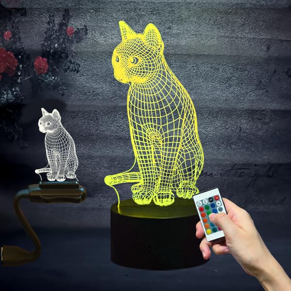 HPBN8 Ltd 3D Gatto Luce Della Notte Lampada Telecomando 7/16 cambiamento di colore Luci a LED Alimentato tramite USB Decor decorazioni di Natale regalo di San Valentino regalo di compleanno