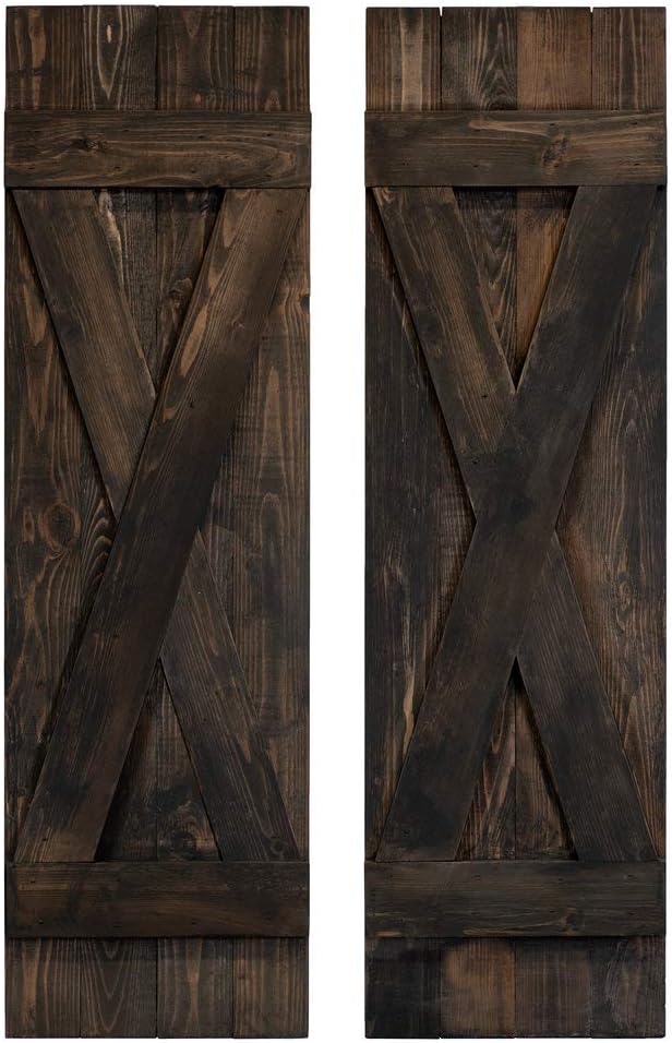 Dogberry 14 in. x 48 in. Slate Black X Board & Batten Exterior Shutters Pair