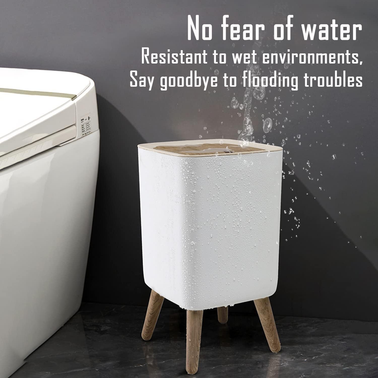 RELEMTRA Bathroom Trash Can with Lid, 2.6 Gallon / 10 Liter Small Garbage Can with Press Top Lid, Plastic Wastebasket with Pop-up Lid for Toilet, Office, Bedroom, Living Room, White 3