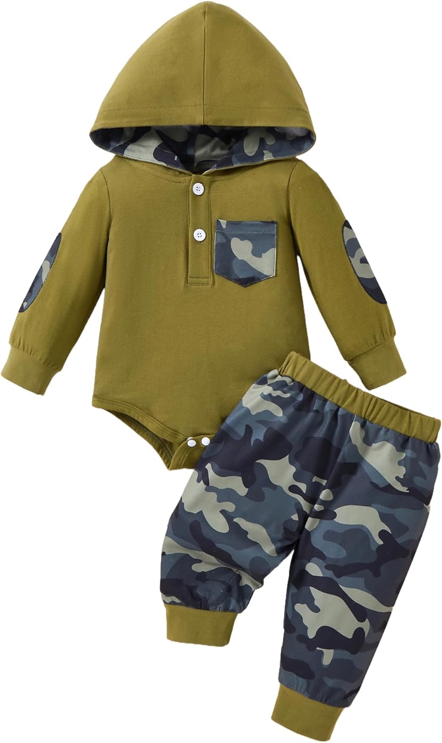 Baby Boy Clothes Long Sleeve Hoodie Romper and Plaid Pants Set Fall Winter Baby Boy Outfit 0–18 Months