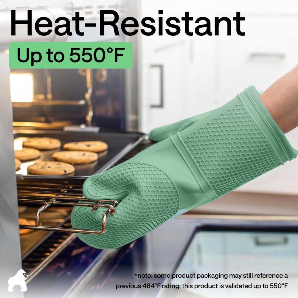 GORILLA GRIP Manoplas de horno de silicona suave sin BPA, guantes de seguridad impermeables resistentes al calor 550F, forro de algodón grueso, agarre flexible para barbacoa, juego de agarraderas de