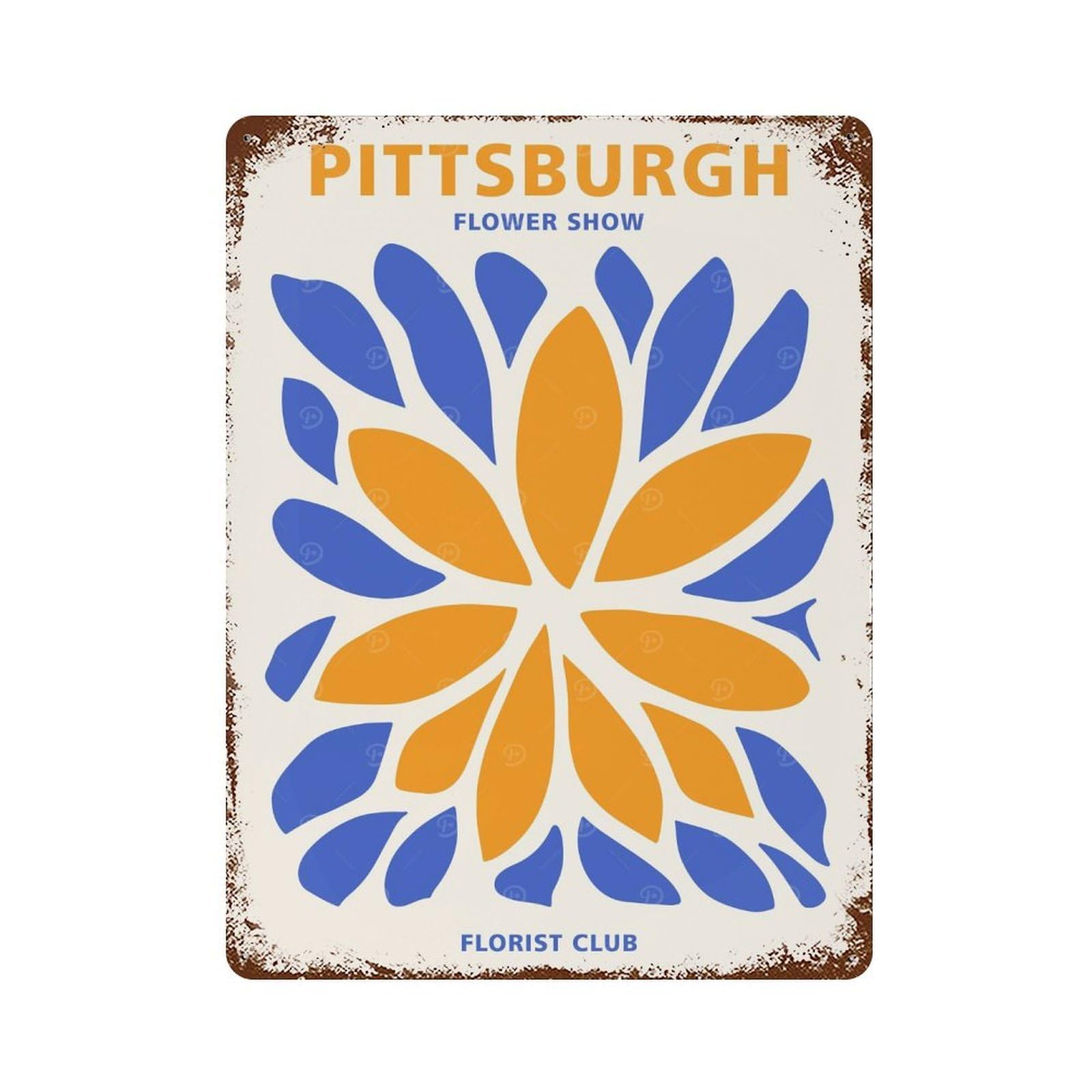 Pittsburgh Florist Club 15.7"x11.8" Vintage Rust Metal Sign, Novelty Wall Decor for Living Room, Hallway And Home Decor